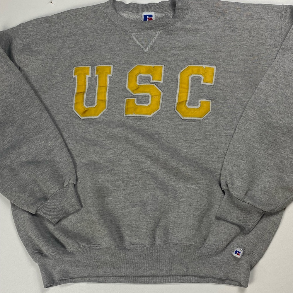 Russell Athletic Gray and Yellow USC College Crewneck Sweater